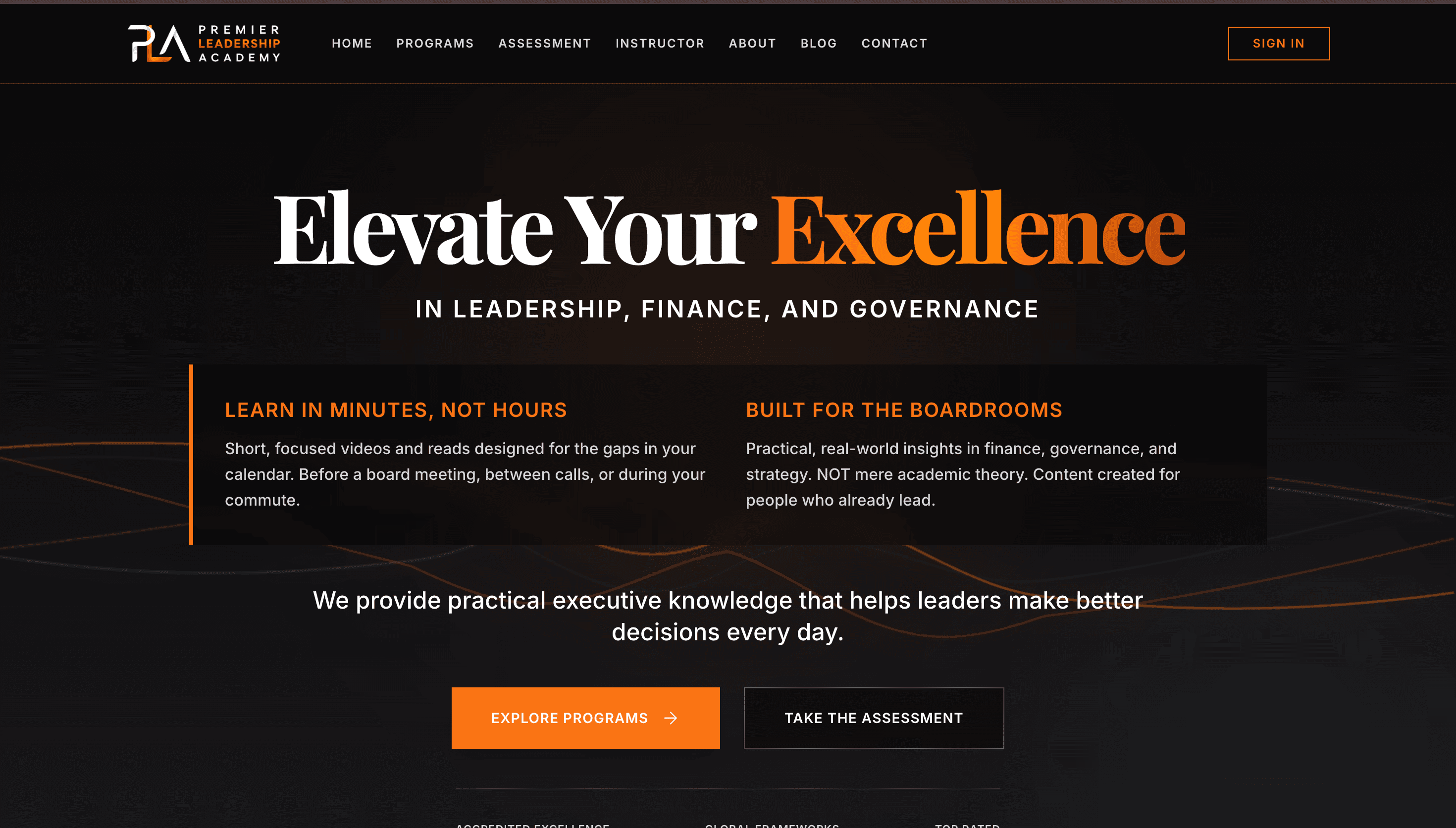 Premier Leadership Academy (desktop view)