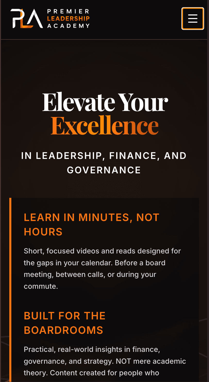 Premier Leadership Academy (mobile view)
